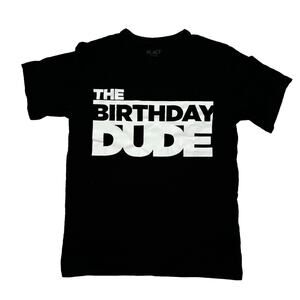 CHILDRENS PLACE The Birthday Dude Black Short Sleeve Tee Size 7-8 Boys Cotton